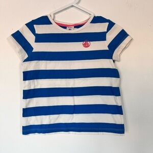 Petit bateau Blue and White neutral gender Striped Kids Shirt with pink boat 6yo